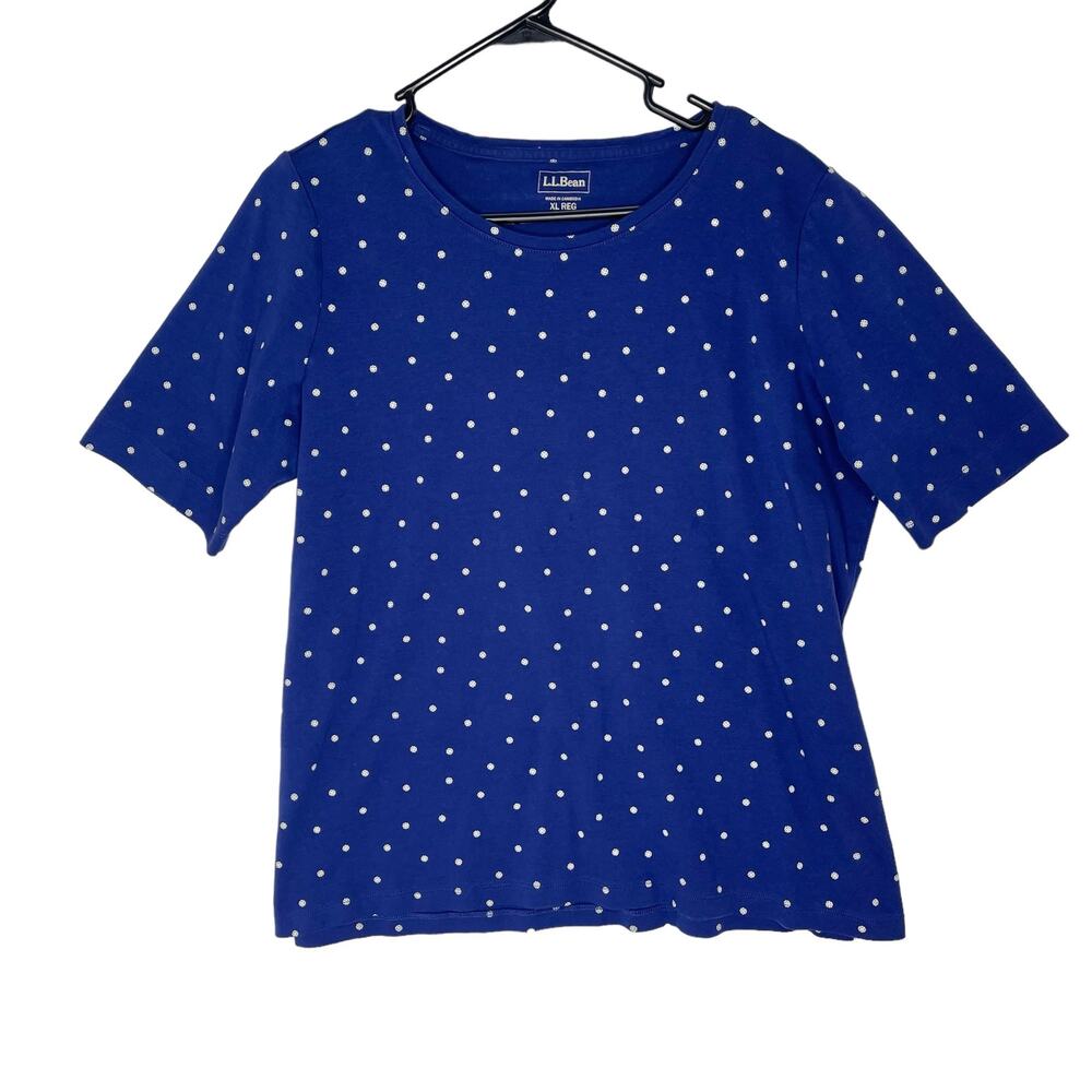 LL bean Women's Cotton Shirt Blouse Size XL Blue Polka Dot